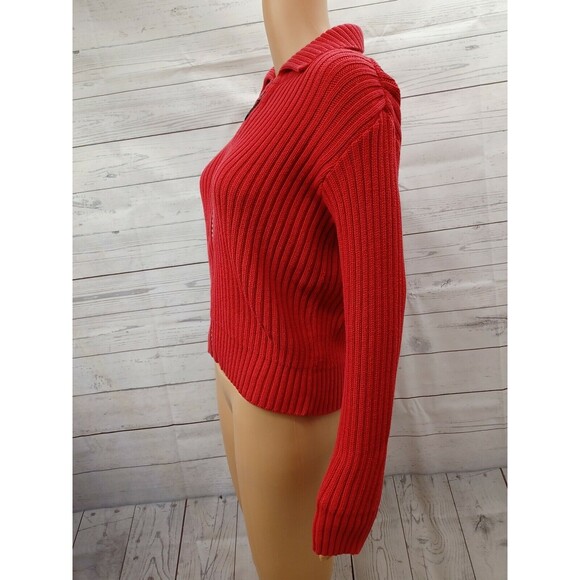 Vintage Von Saken Sweater Cardigan S Red Crystal Zipper Ribbed Bling USA Glam - Picture 4 of 9